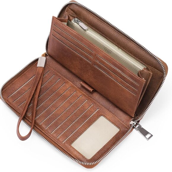 New Womens Wallet RFID Blocking Leather Zip Around Wallet Large Capacity Long - Picture 1 of 6